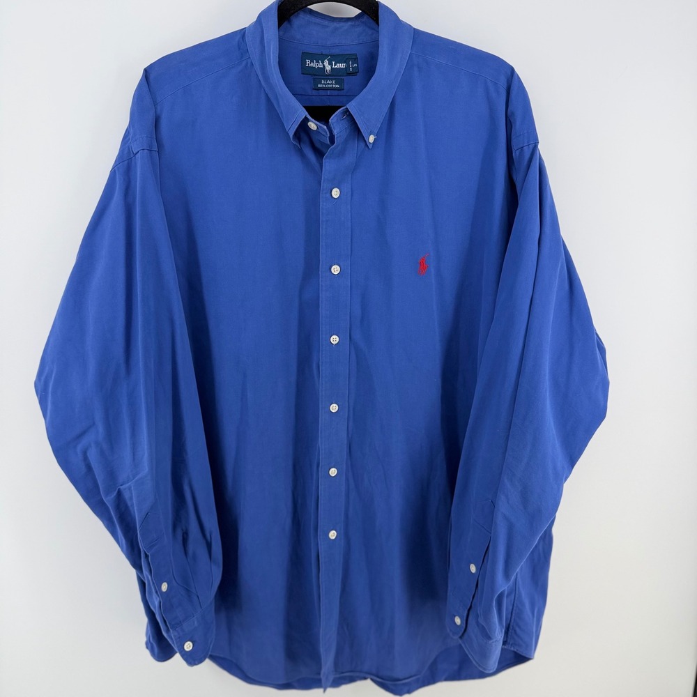 Vintage Polo Ralph Lauren Blake Shirt Mens XL Blue Red Pony Heavyweight Cotton